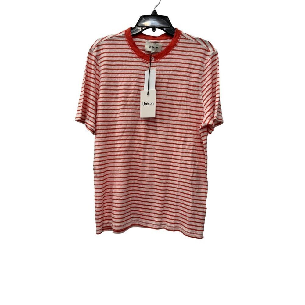 New Unison Men's Size M Orange Orange Burnt Siena Striped 3 Button * Stain*